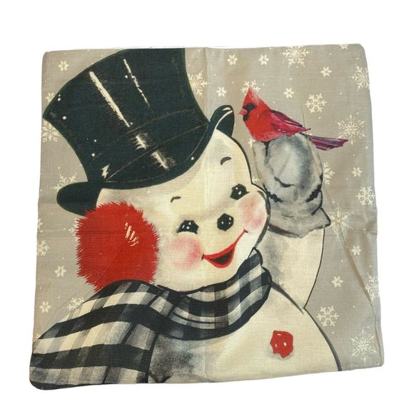 Red Christmas Pillow Covers 20x20 Set of 4 Santa Snowman Snowflake Farmhouse 176 - Picture 7 of 16